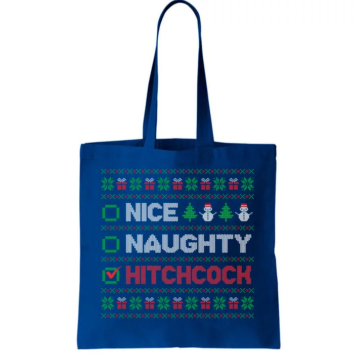 Nice Naughty Hitchcock Christmas List Ugly Sweater Gift Tote Bag