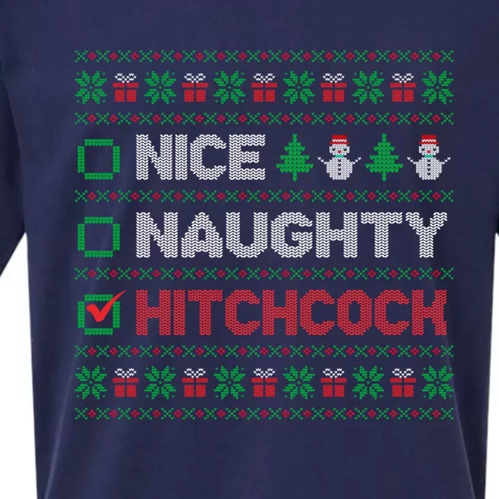 Nice Naughty Hitchcock Christmas List Ugly Sweater Gift Sueded Cloud Jersey T-Shirt