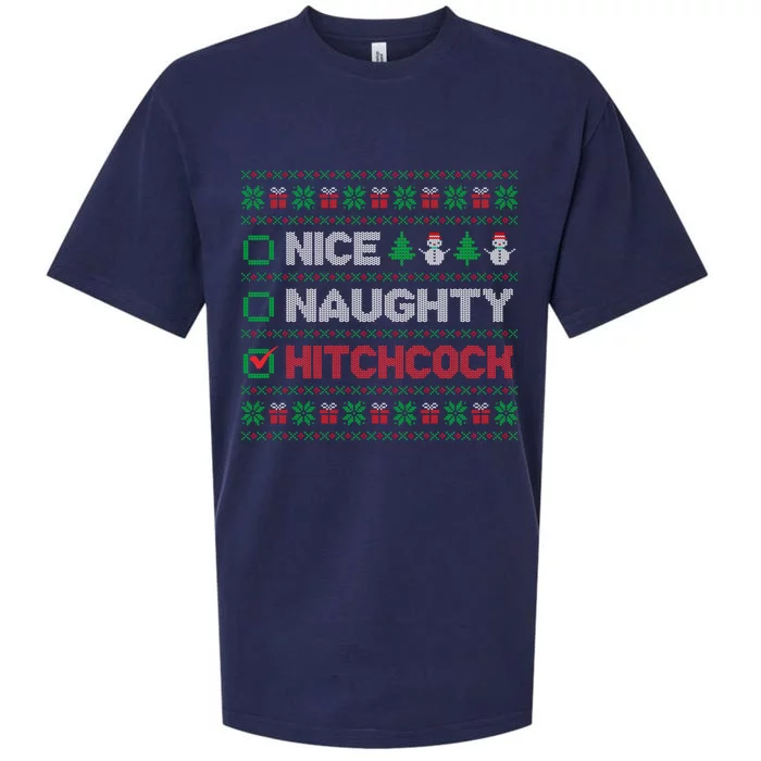 Nice Naughty Hitchcock Christmas List Ugly Sweater Gift Sueded Cloud Jersey T-Shirt