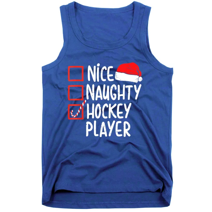 Nice Naughty Hockey Player Christmas Funny Xmas Santa Hat Gift Tank Top