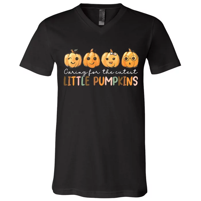 Nicu Nurse Halloween Cutest Pumpkins Mother Baby Nurse Fall V-Neck T-Shirt