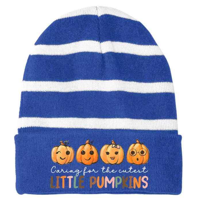 NICU Nurse Halloween Cutest Pumpkins Mother Baby Nurse Fall Striped Beanie with Solid Band