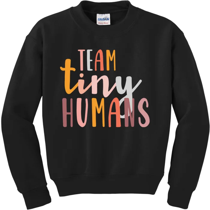 NICU Nurse ICU Neonatal Boho Colorful Retro Team Tiny Humans Kids Sweatshirt