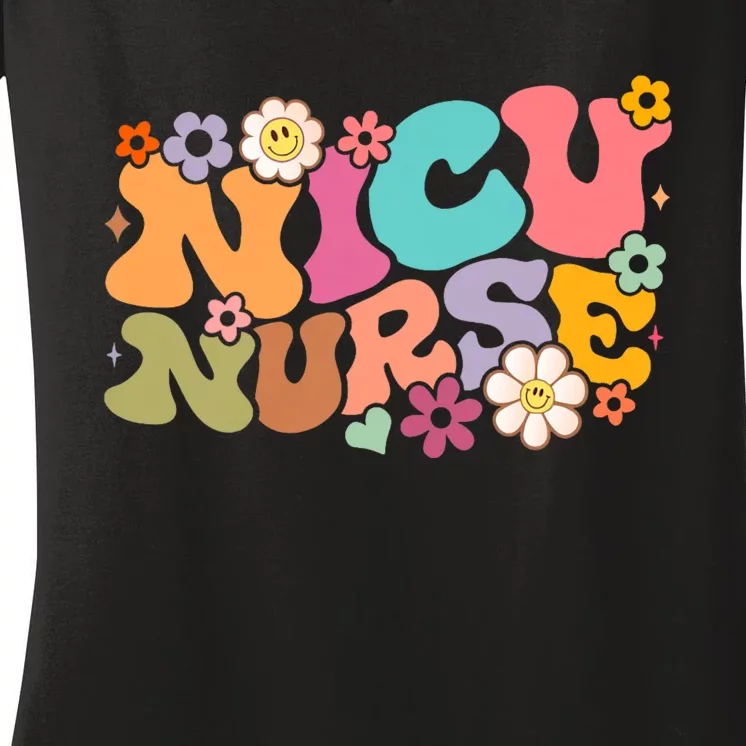 Nicu Nurse Icu Groovy Nursing Neonatal Intensive Care Unit Women's V-Neck T-Shirt