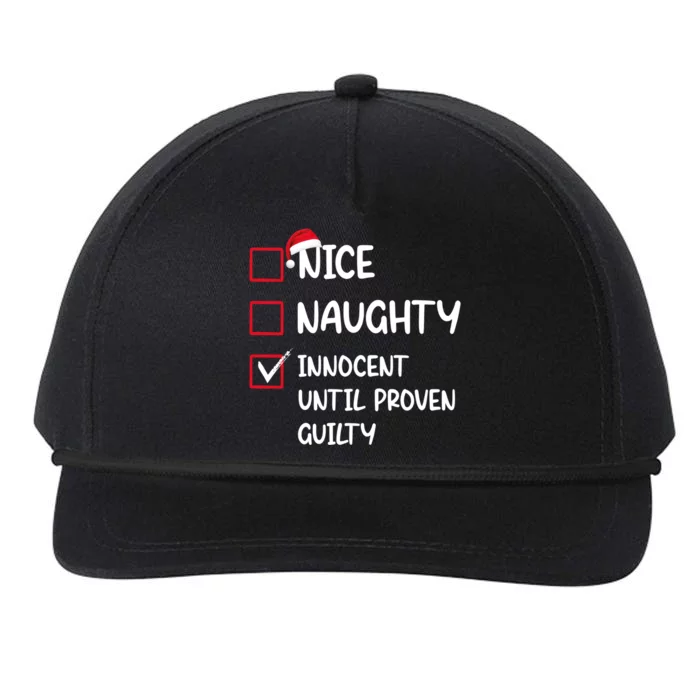 Nice Naughty Innocent Until Proven Guilty Christmas Family Gift Snapback Five-Panel Rope Hat