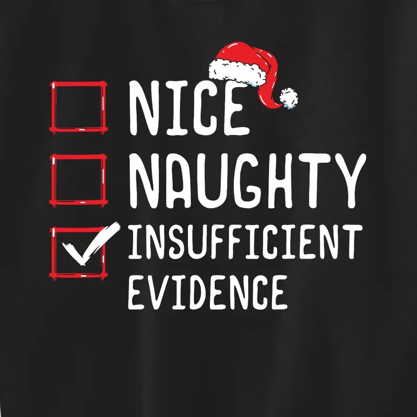 Nice Naughty Insufficient Evidence Christmas List Kids Sweatshirt