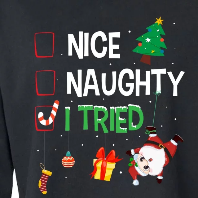 Nice Naughty I Tried SantaS Naughty List Funny Christmas Cropped Pullover Crew