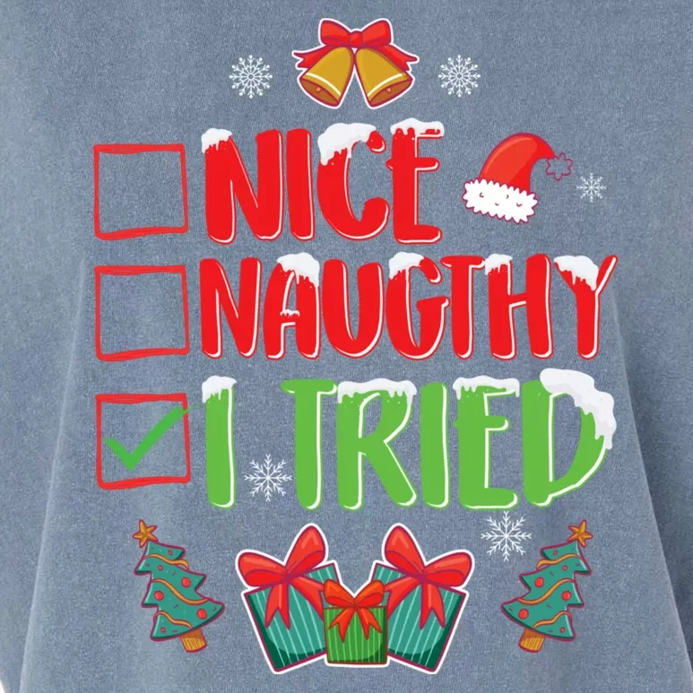 Nice Naughty I Tried SantaS Naughty List Funny Christmas Garment-Dyed Women's Muscle Tee