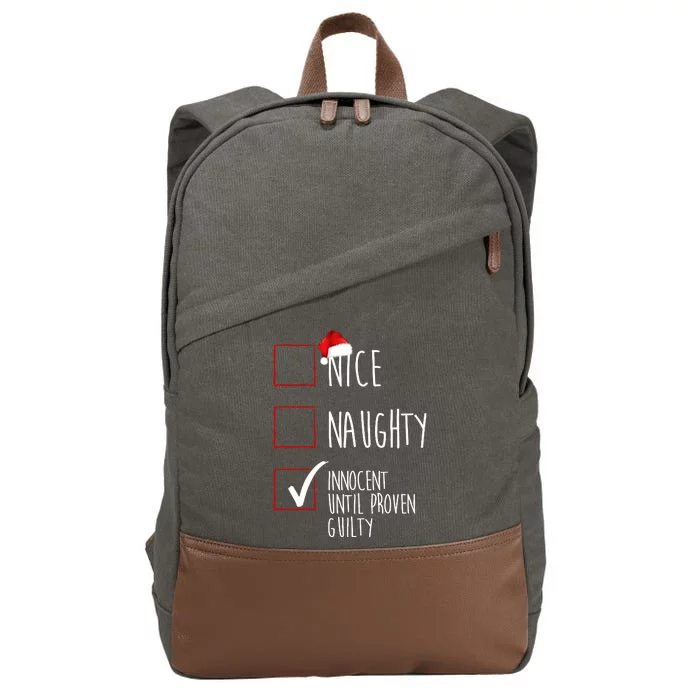 Nice Naughty Innocent Until Proven Guilty Cotton Canvas Backpack