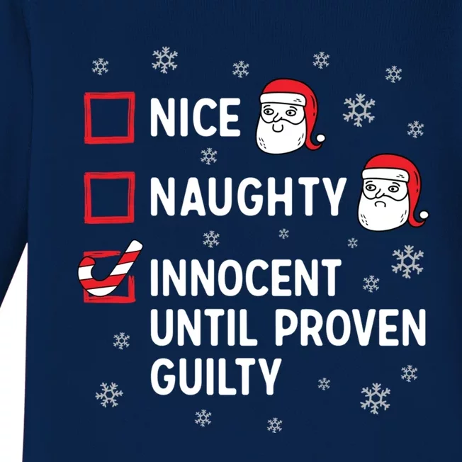 Nice Naughty Innocent Until Proven Guilty Christmas Cool Gift Baby Long Sleeve Bodysuit