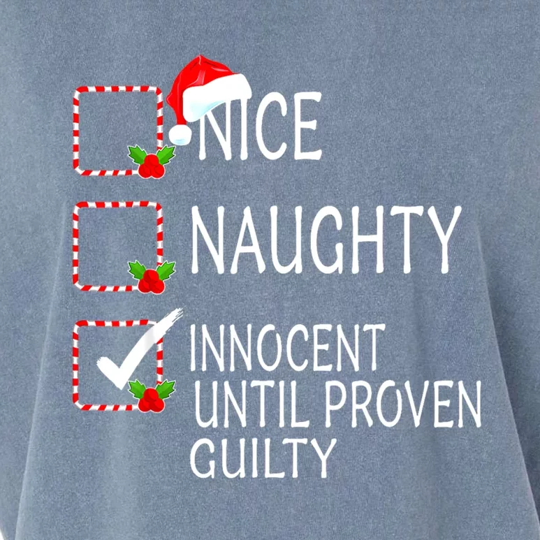 Nice Naughty Innocent Until Proven Guilty Christmas Xmas Gift Garment-Dyed Women's Muscle Tee