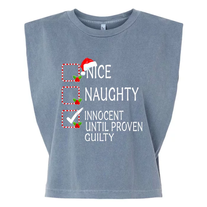 Nice Naughty Innocent Until Proven Guilty Christmas Xmas Gift Garment-Dyed Women's Muscle Tee