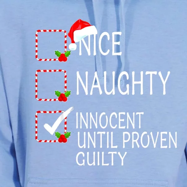 Nice Naughty Innocent Until Proven Guilty Christmas Xmas Gift Unisex Surf Hoodie