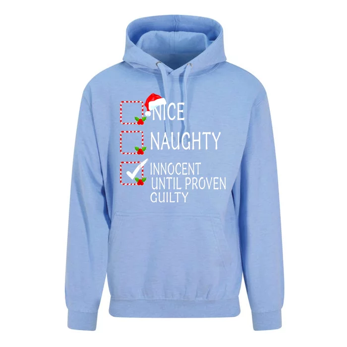 Nice Naughty Innocent Until Proven Guilty Christmas Xmas Gift Unisex Surf Hoodie