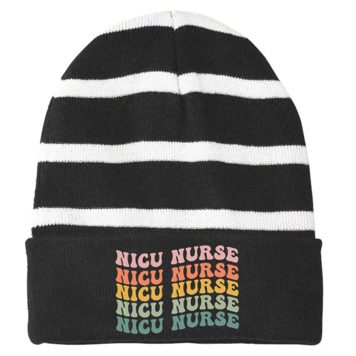 NICU Nurse ICU Neonatal Retro Nursing Team Tiny Humans Tee Striped Beanie with Solid Band