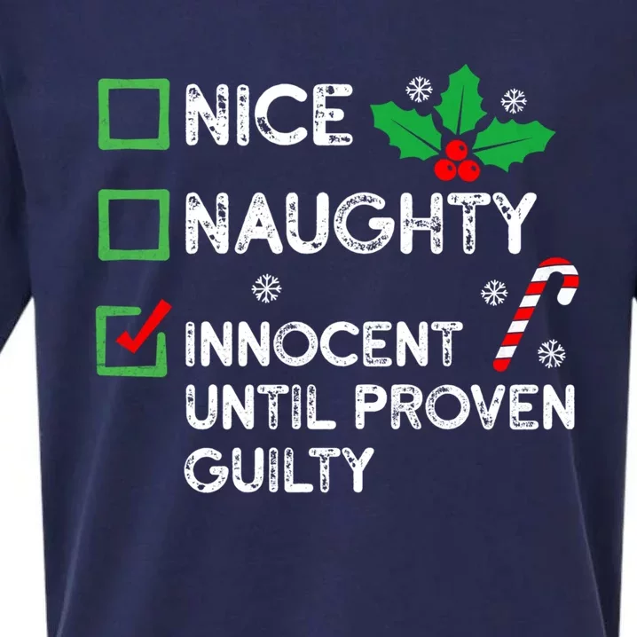 Nice Naughty Innocent Until Proven Guilty Funny Xmas List Great Gift Sueded Cloud Jersey T-Shirt