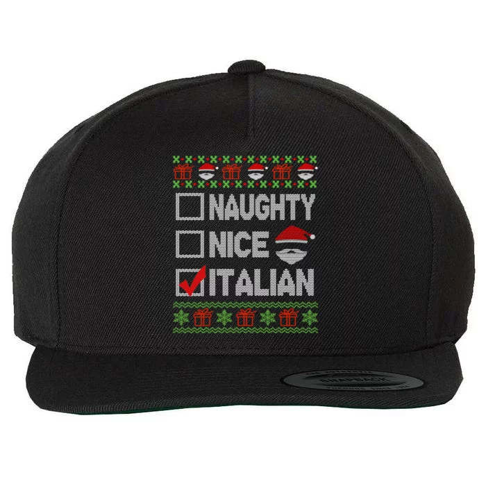 Naughty Nice Italian Xmas Santa Ugly Sweater Funny Christmas Gift Wool Snapback Cap