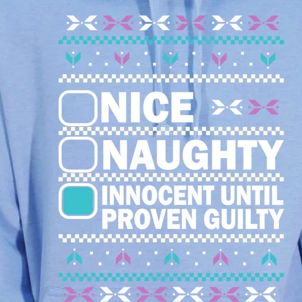 Nice Naughty Innocent Until Proven Guilty Christmas Gift Unisex Surf Hoodie