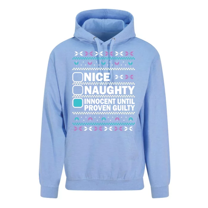 Nice Naughty Innocent Until Proven Guilty Christmas Gift Unisex Surf Hoodie