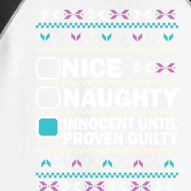 Nice Naughty Innocent Until Proven Guilty Christmas Gift Toddler Fine Jersey T-Shirt