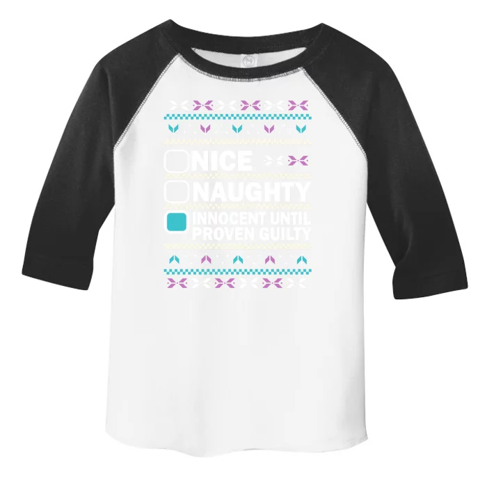 Nice Naughty Innocent Until Proven Guilty Christmas Gift Toddler Fine Jersey T-Shirt