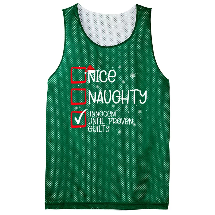 Nice Naughty Innocent Until Proven Guilty Christmas List Mesh Reversible Basketball Jersey Tank