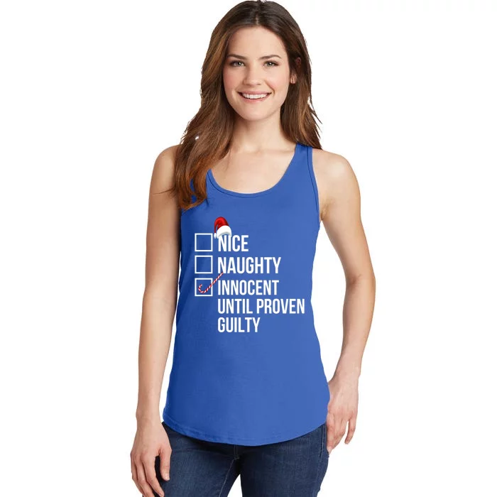 Nice Naughty Innocent Until Proven Guilty Christmas List Gift Ladies Essential Tank