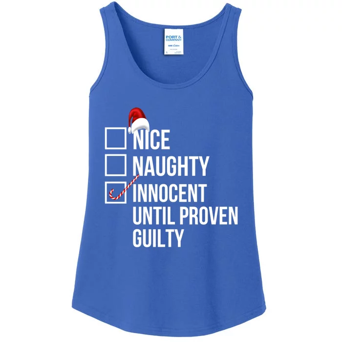 Nice Naughty Innocent Until Proven Guilty Christmas List Gift Ladies Essential Tank