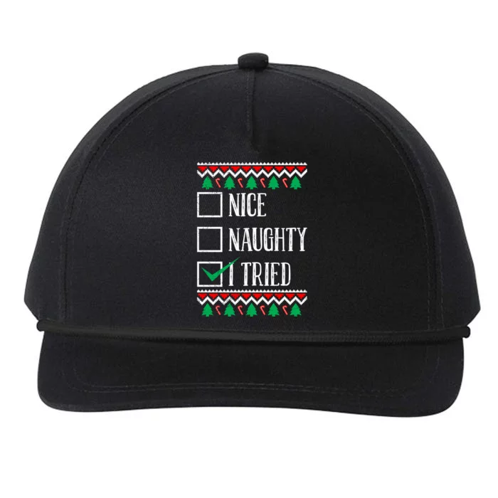 Nice Naughty I Tried Christmas Snapback Five-Panel Rope Hat