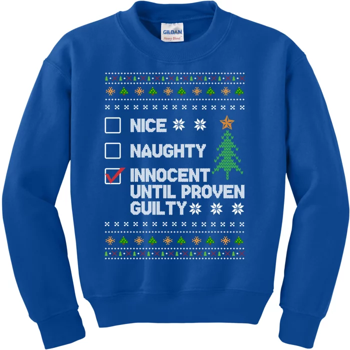 Nice Naughty Innocent Until Proven Guilty Christmas List Cute Gift Kids Sweatshirt