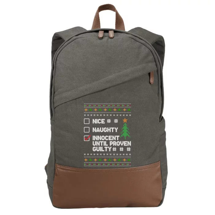 Nice Naughty Innocent Until Proven Guilty Christmas List Cute Gift Cotton Canvas Backpack