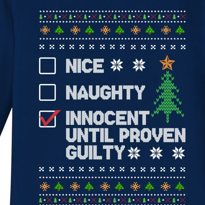 Nice Naughty Innocent Until Proven Guilty Christmas List Cute Gift Baby Long Sleeve Bodysuit