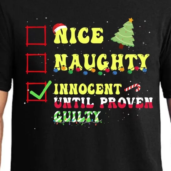 Nice Naughty Innocent Until Proven Guilty Christmas List Gift Pajama Set