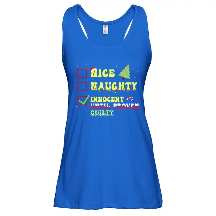 Nice Naughty Innocent Until Proven Guilty Christmas List Gift Ladies Essential Flowy Tank