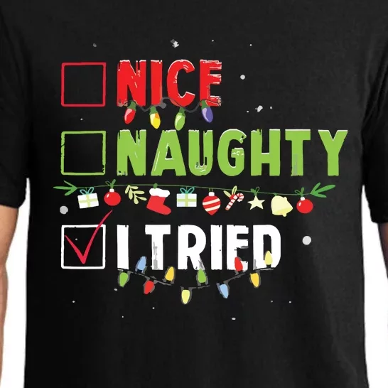 Nice Naughty I Tried Funny Santa Hat Christmas Pajama Set