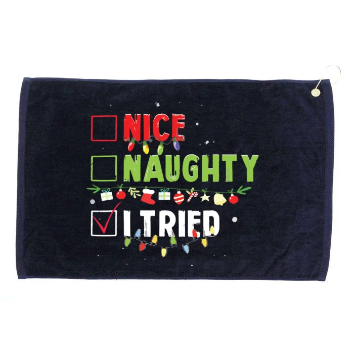 Nice Naughty I Tried Funny Santa Hat Christmas Grommeted Golf Towel