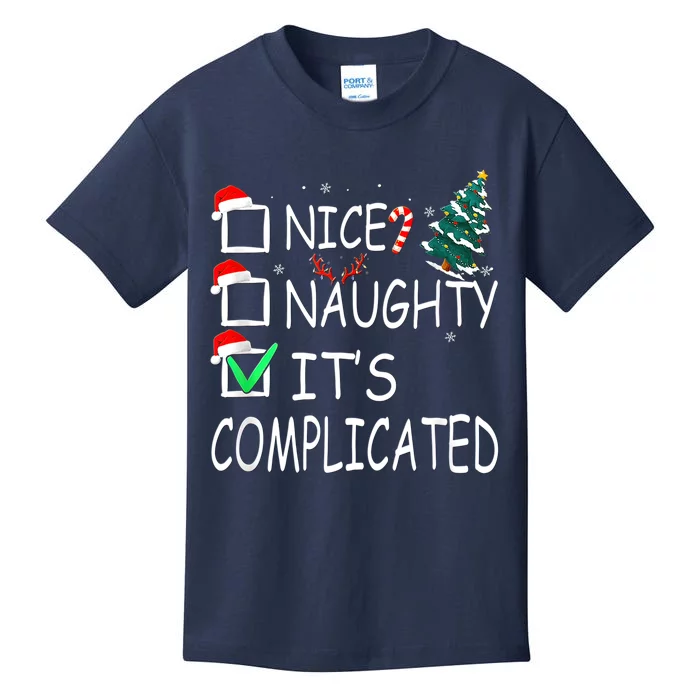 Nice Naughty It's Complicated Christmas List Santa Claus Kids T-Shirt