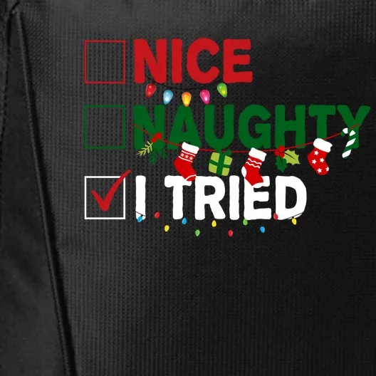 Nice Naughty I Tried Funny Christmas Checklist City Backpack