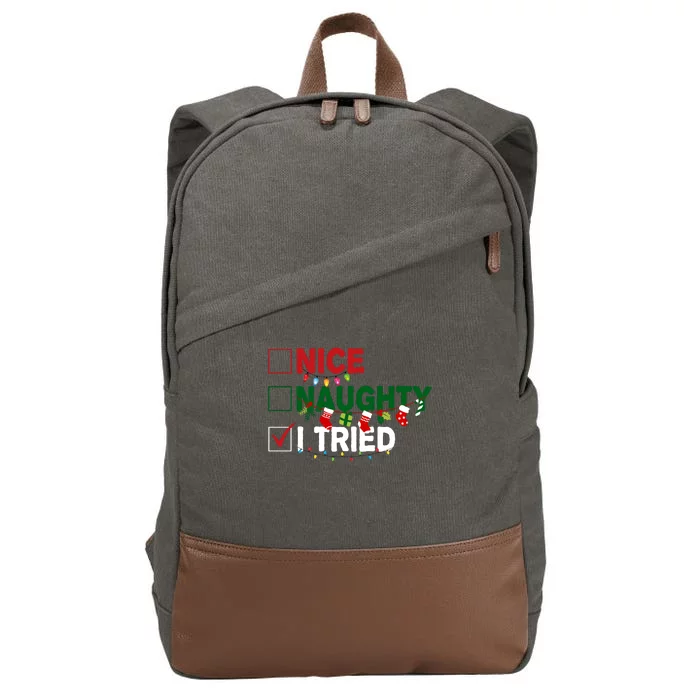 Nice Naughty I Tried Funny Christmas Checklist Cotton Canvas Backpack