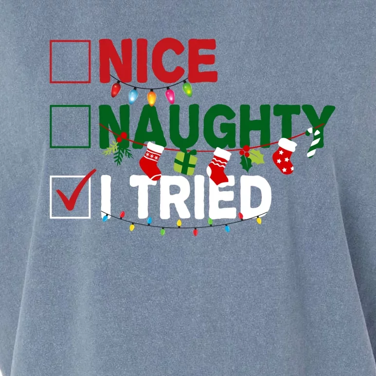 Nice Naughty I Tried Funny Christmas Checklist Garment-Dyed Women's Muscle Tee