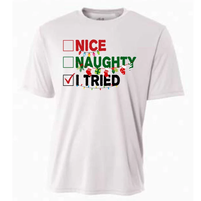 Nice Naughty I Tried Funny Christmas Checklist Cooling Performance Crew T-Shirt