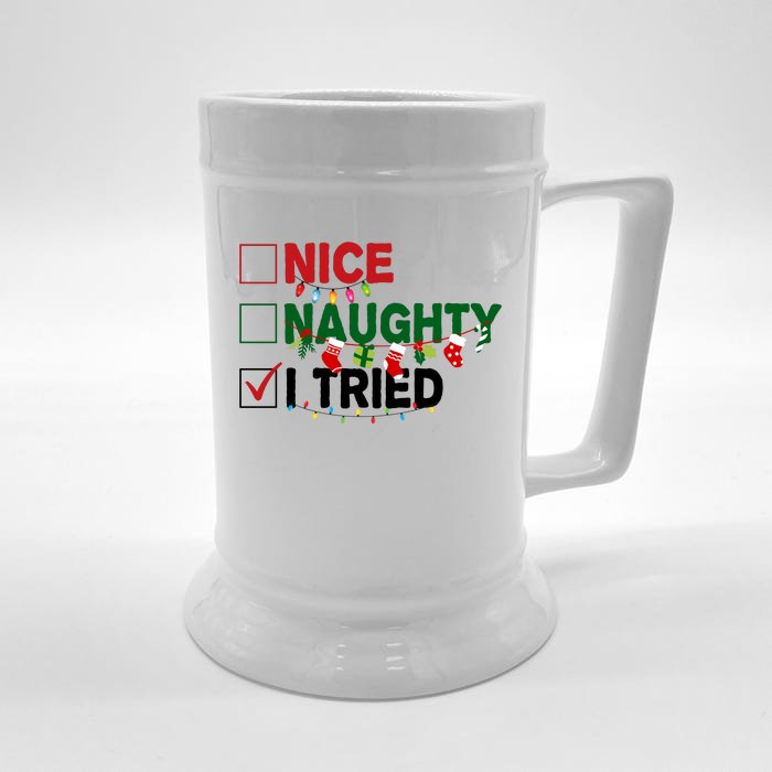 Nice Naughty I Tried Funny Christmas Checklist Front & Back Beer Stein