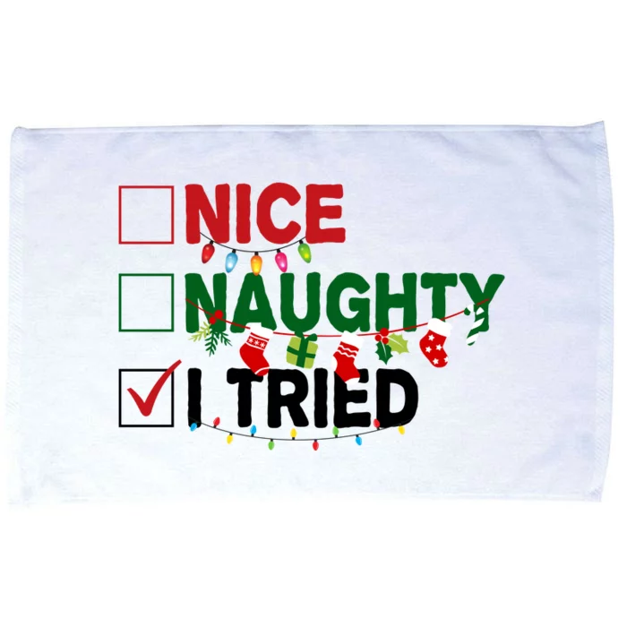 Nice Naughty I Tried Funny Christmas Checklist Microfiber Hand Towel