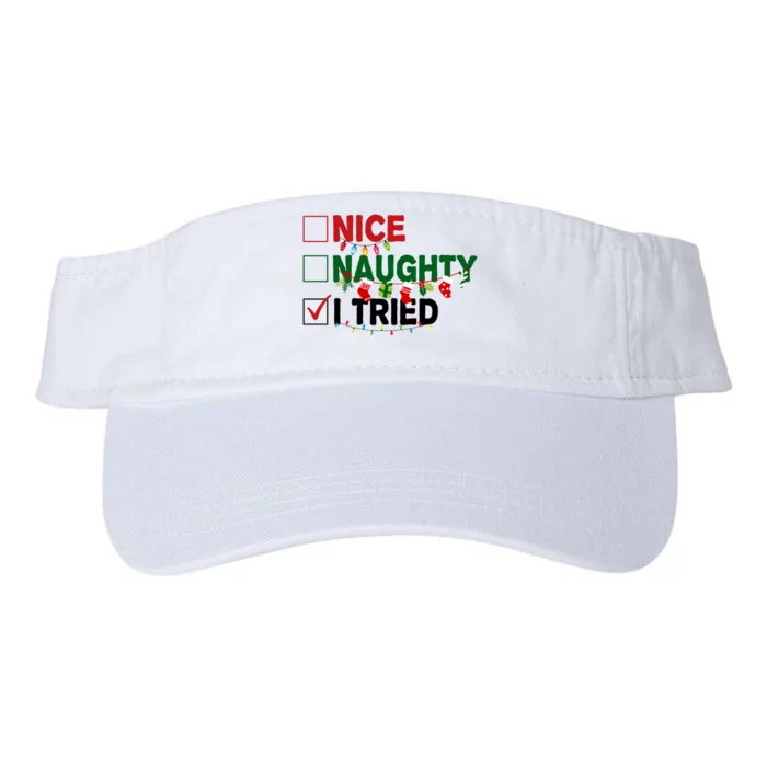 Nice Naughty I Tried Funny Christmas Checklist Valucap Bio-Washed Visor