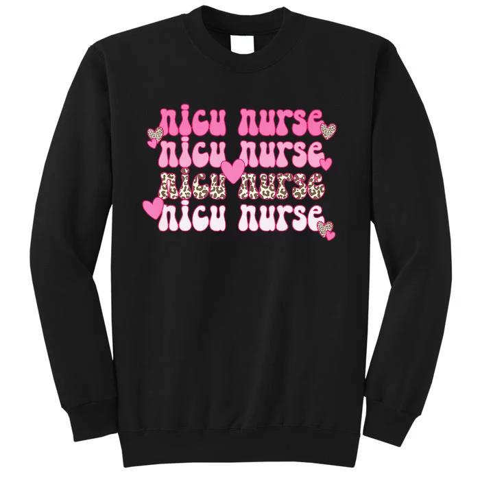 NICU Nurse ICU Neonatal Boho Leopard Valentine's Day Tall Sweatshirt