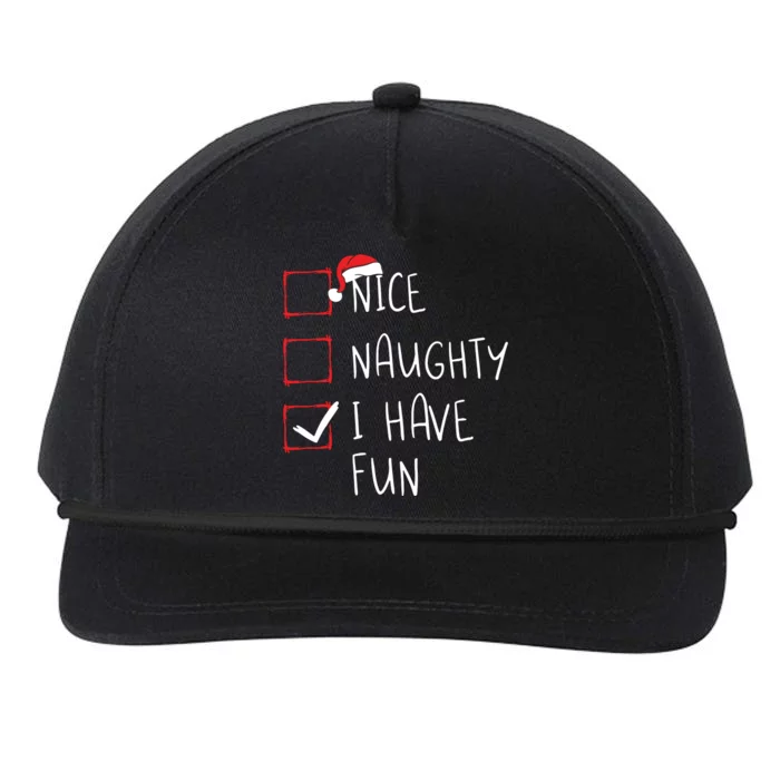 Nice Naughty I Have Fun Christmas List Xmas Santa Claus Snapback Five-Panel Rope Hat