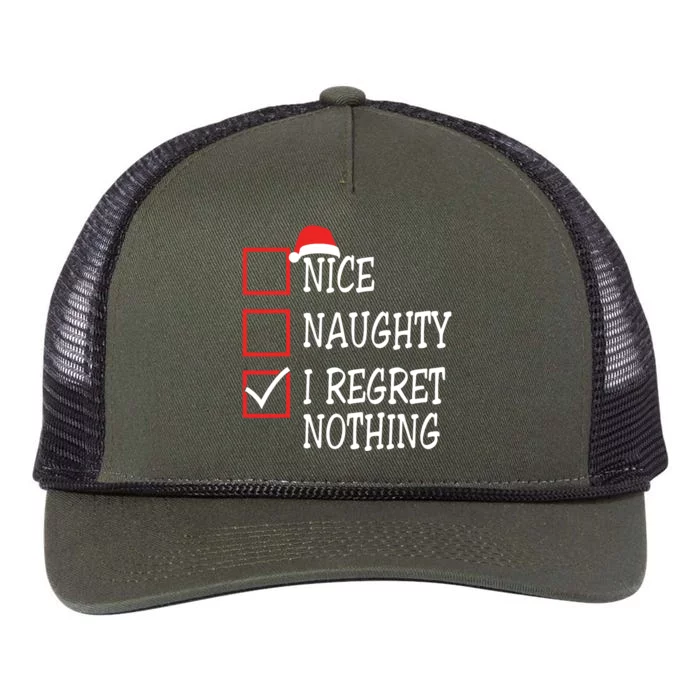 Nice Naughty I Regret Nothing Christmas List Santa Claus Retro Rope Trucker Hat Cap