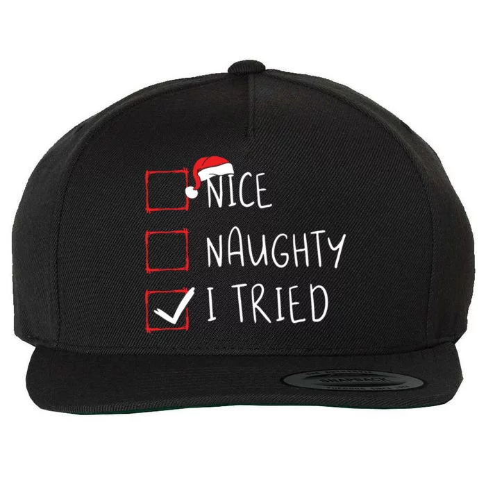 Nice Naughty I Tried Christmas List Xmas Santa Claus Wool Snapback Cap