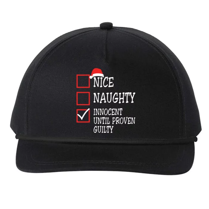 Nice Naughty Innocent Until Proven Guilty Christmas List Snapback Five-Panel Rope Hat