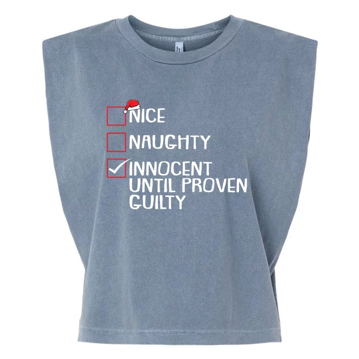 Nice Naughty Innocent Until Proven Guilty Christmas List Garment-Dyed Women's Muscle Tee